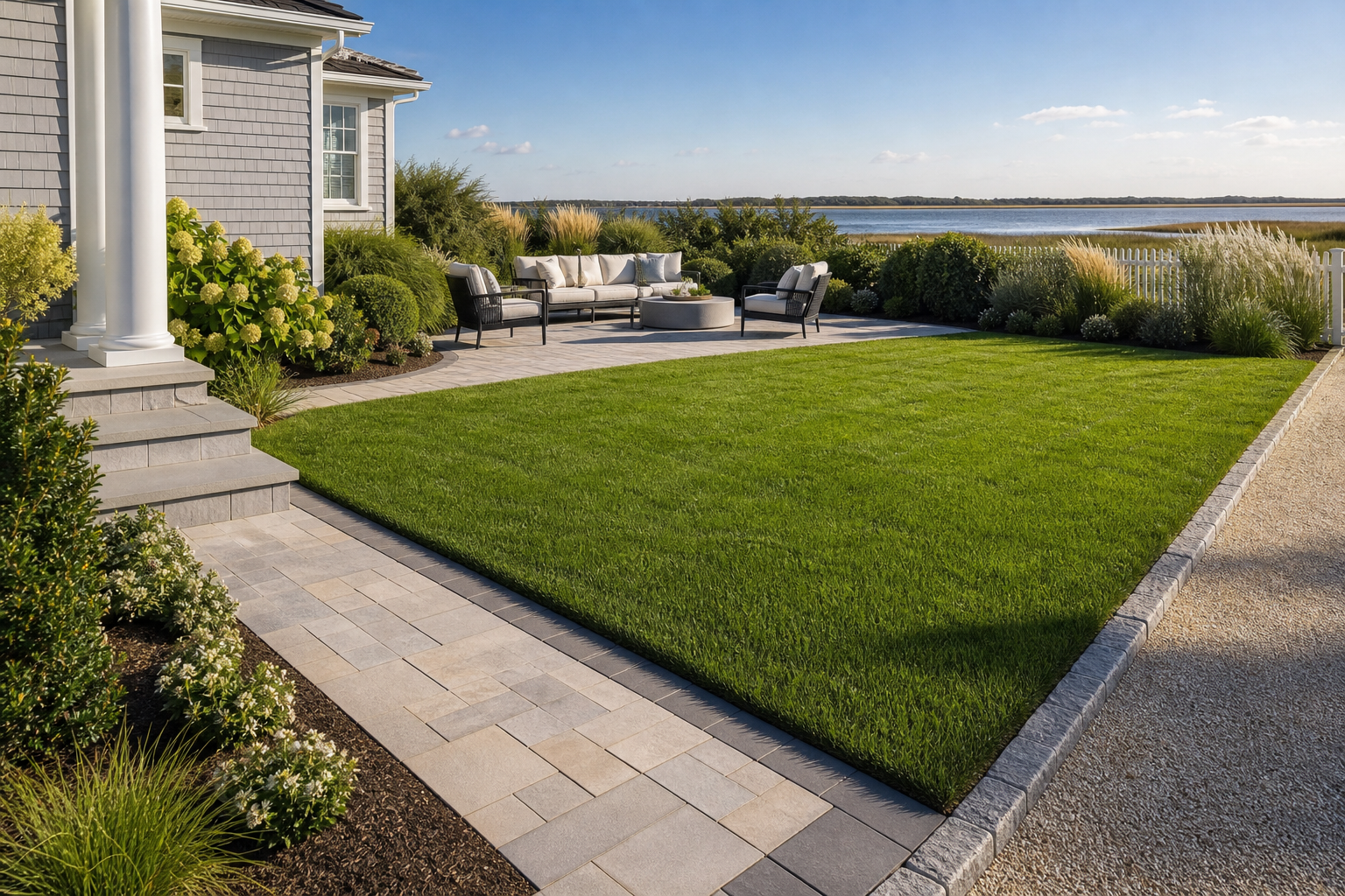 Clean lawn, patio, walkway, and property blowout result at a Long Beach Island shore home
